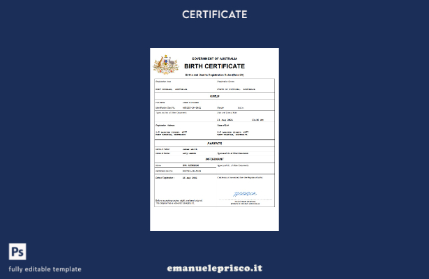 certificato di nascita dello stato di stato australiano in stile verificato Mode